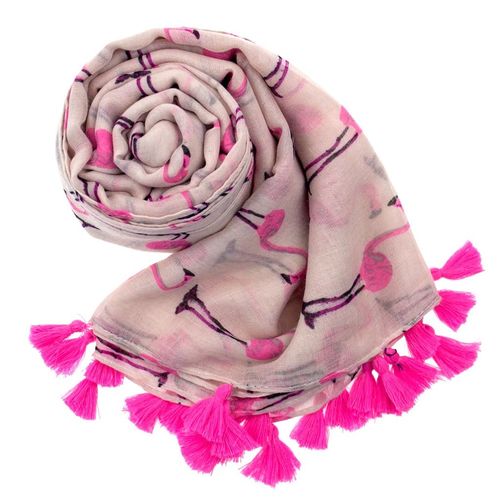 Flamingo Tasseled Soft Cotton Pink Shawl Scarf